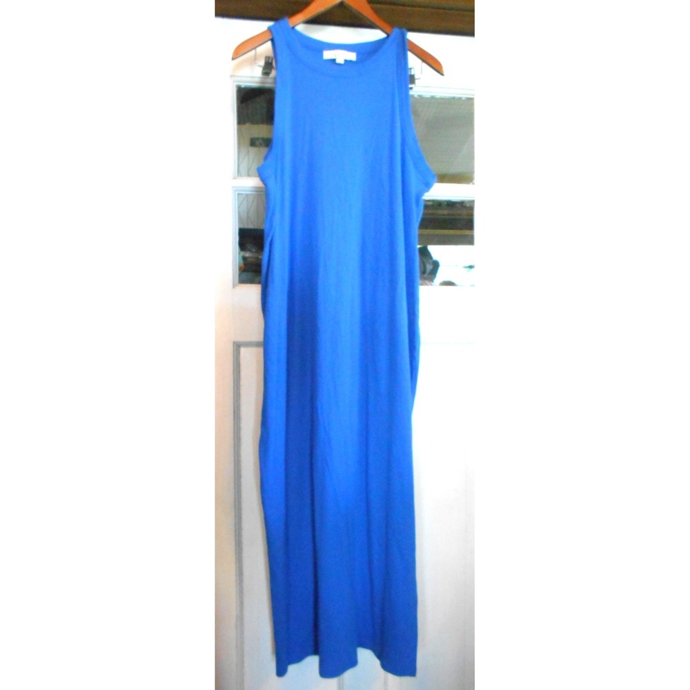 LOFT Blue Ribbed Knit Maxi Tank Casual Dress Sleeveless XXL Cottage Whimsy Fairy